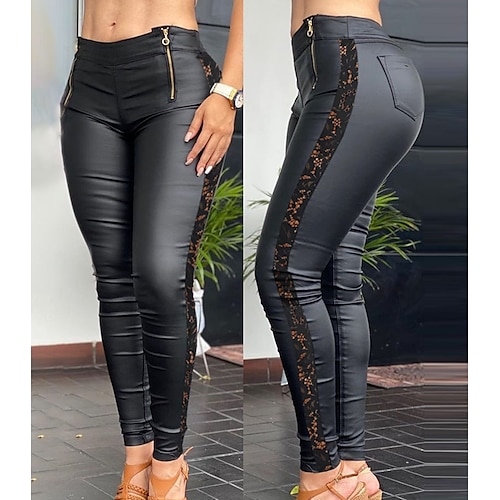 

Women's Skinny Pants Trousers Matt black Light Black Black Fashion Casual Weekend Micro-elastic Ankle-Length Tummy Control Plain S M L XL / Slim