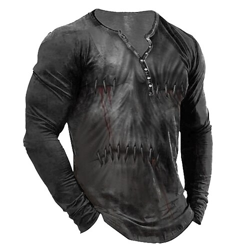 

Hombre Henley Shirt Camiseta Tee Graphic Fantasma Henley Gris Oscuro Impresión 3D Talla Grande Exterior Diario Manga Larga Abotonar Estampado Ropa Básico Design Clásico Cómodo / Deportes