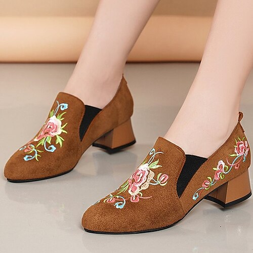 

Women's Boots Suede Shoes Heel Boots Daily Booties Ankle Boots Embroidery Chunky Heel Round Toe Elegant Suede Loafer Embroidered Black Yellow