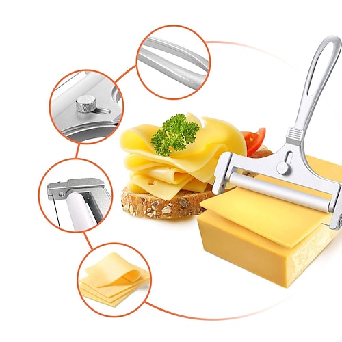 

Nicunom Stainless Steel Wire Cheese Slicer, 1PCS Adjustable Thickness Wired Cheese Cutter for Kitchen Cooking for Soft, Semi-Hard, Hard Cheeses, Silver
