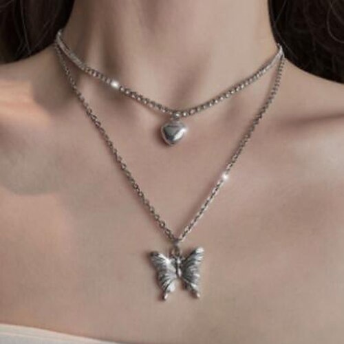 

2pcs Necklace For Women's Wedding Sport Gift Alloy Classic Heart Butterfly