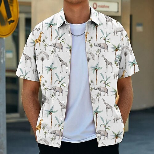 

Men's Shirt Graphic Shirt Animal Coconut Tree Turndown White 3D Print Outdoor Street Short Sleeves Button-Down Print Clothing Apparel Fashion Designer Casual Breathable / Summer / Spring / Summer