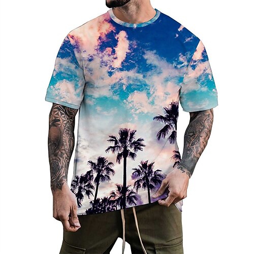 

Men's Unisex T shirt Tee Graphic Prints Landscape Crew Neck Sea Blue Blue 3D Print Outdoor Street Short Sleeve Print Clothing Apparel Sports Designer Casual Big and Tall / Summer / Summer