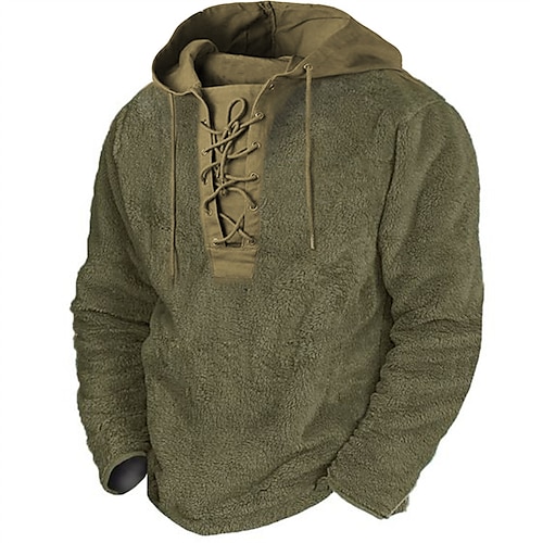 

Men's Hoodie Fuzzy Sherpa Green Hooded Solid Color Lace up Sports & Outdoor Streetwear Cool Casual Big and Tall Winter Fall Clothing Apparel Hoodies Sweatshirts Long Sleeve