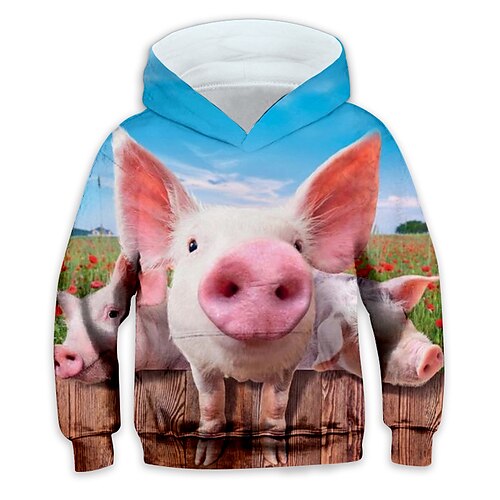 

Kids Girls' Hoodie Animal Outdoor 3D Print Long Sleeve Pocket Fashion 3-13 Years Winter Blue