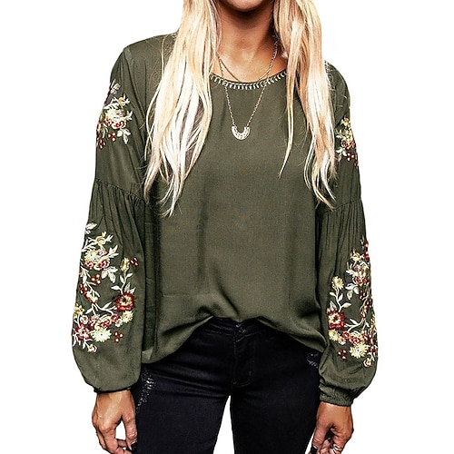 

Women's Pullover Sweater jumper Jumper Ribbed Knit Embroidered Knitted Floral Crew Neck Stylish Casual Outdoor Daily Winter Fall Green S M L / Long Sleeve / Regular Fit / Going out
