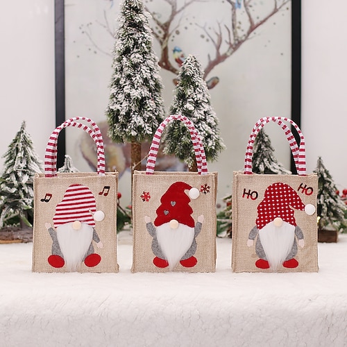 

Christmas Faceless Doll Burlap Gift Bag Forester Goody Bag Goblin Gift Bag Tote Bag