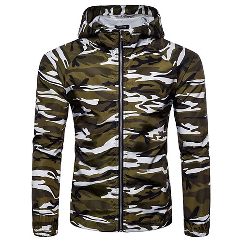 

Men's Hoodie Jacket Camouflage Hunting Jacket with Pockets Hooded Outdoor Breathable Wearable Soft Sweat wicking Spring Winter Autumn Camo Top Cotton Hunting Camping Military White Army Green Dark