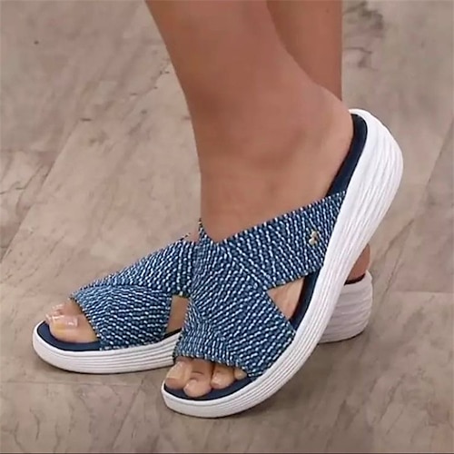 

Women's Slippers Outdoor Daily Plus Size Summer Wedge Heel Peep Toe Casual Minimalism Synthetics Loafer Solid Colored Black Green Blue
