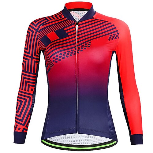 

21Grams Women's Cycling Jersey Long Sleeve Bike Top with 3 Rear Pockets Mountain Bike MTB Road Bike Cycling Breathable Quick Dry Moisture Wicking Reflective Strips Red Geometic Polyester Spandex