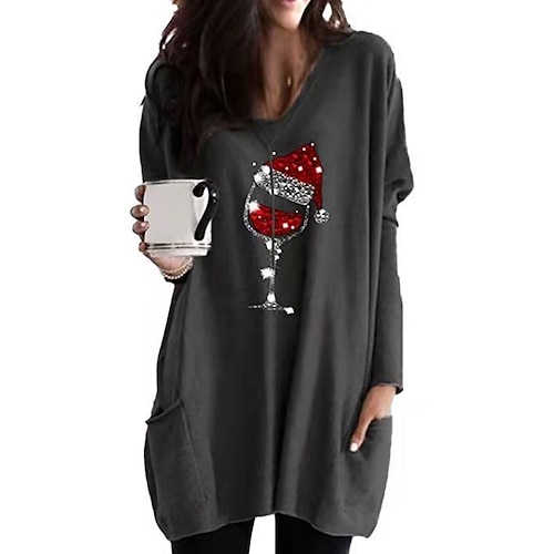 

Amazon Eaby2021 European And American Autumn And Winter New Christmas Red Wine Glass Bronzing Powder Stitching Long-Sleeved Dress Women's