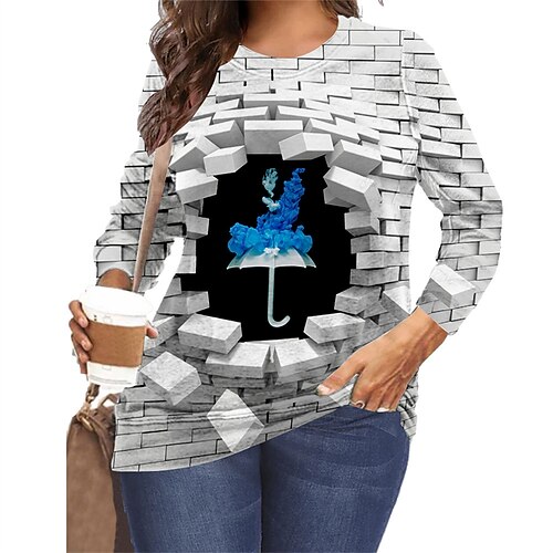 

Women's Plus Size Tops T shirt Tee Graphic Leaf Print Long Sleeve Round Neck Casual Daily Vacation Polyester Fall Winter Green Black / Cat
