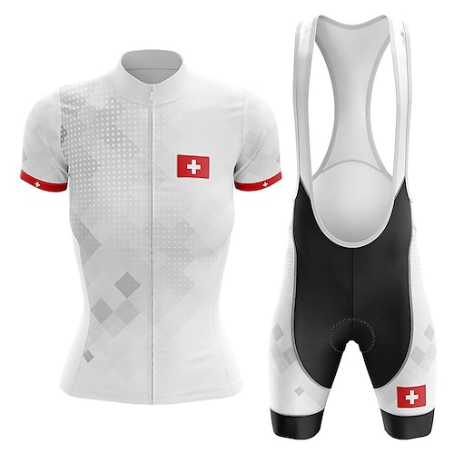 

21Grams Women's Cycling Jersey with Bib Shorts Short Sleeve Mountain Bike MTB Road Bike Cycling White Geometic Bike Clothing Suit 3D Pad Breathable Quick Dry Moisture Wicking Back Pocket Polyester