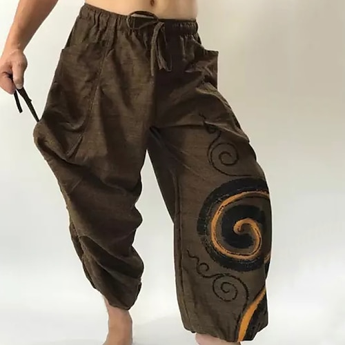 

Men's Joggers Trousers Baggy Harem Pants Casual Pants Pocket Drawstring Elastic Waist Graphic Prints Comfort Breathable Casual Daily Holiday Boho Streetwear Brown / Drop Crotch / Elasticity