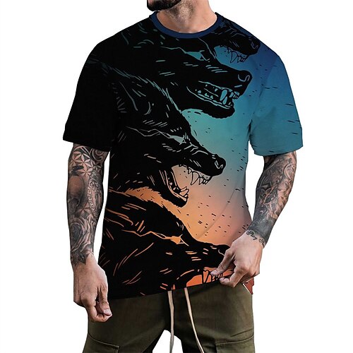 

Men's Unisex T shirt Tee Wolf Graphic Prints Crew Neck Blue Red 3D Print Outdoor Street Short Sleeve Print Clothing Apparel Sports Designer Casual Big and Tall / Summer / Summer