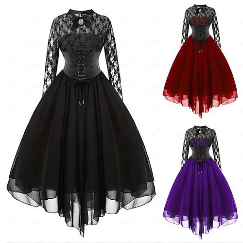 

Goth Girl Retro Vintage Punk & Gothic Medieval Dress Masquerade Women's Lace Costume Vintage Cosplay Party / Evening Long Sleeve Dress Carnival / Chiffon