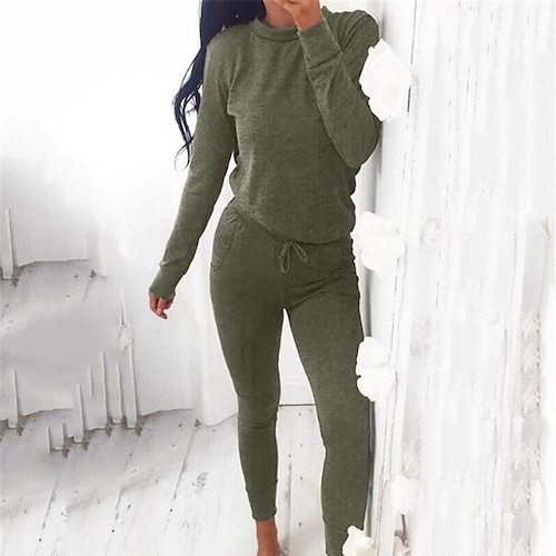 

Women's Loungewear Sets Nighty 2 Pieces Pure Color Fashion Sport Simple Home Street Airport Cotton Warm Crew Neck Long Sleeve Hoodie Pant Winter Fall Green Gray