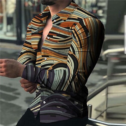 

Men's Shirt Graphic Shirt Graphic Turndown Rainbow 3D Print Outdoor Street Button-Down Print Clothing Apparel Fashion Designer Casual Breathable / Long Sleeve / Long Sleeve