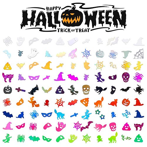 

7 Grid Halloween Nail Art Sequins Glitter Powder Plum Plate Pumpkin Skull Spider Witch Nail Art Decoration Patch