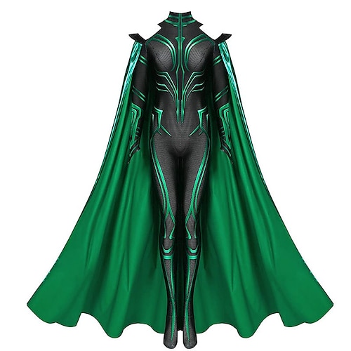 

Thor: Ragnarok Hela Cosplay Costume Outfits Men's Boys Movie Cosplay Cosplay Halloween Green Cloak Zentai Halloween Masquerade Polyester