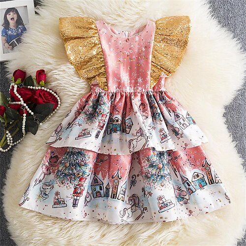 

Kids Girls' Dress Graphic A Line Dress Knee-length Dress Party Print Short Sleeve Cute Dress 2-6 Years Spring Pink