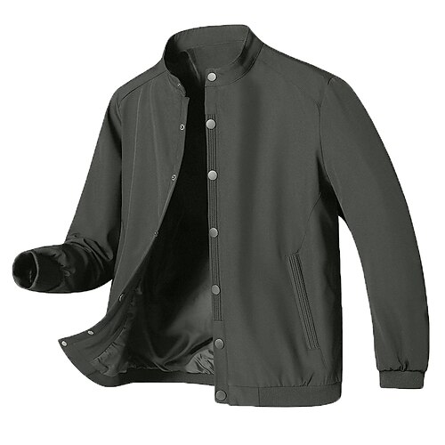 

Men's Casual Jacket Windproof Quick Dry Casual Daily Buttoned Front Stand Collar Casual Daily Jacket Outerwear Solid Color Slim Fit Army Green Black / Spring / Fall / Long Sleeve