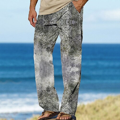 

Men's Trousers Beach Pants Pocket Drawstring Elastic Waist Graphic Prints Comfort Breathable Casual Daily Holiday Streetwear Designer Gray / Elasticity