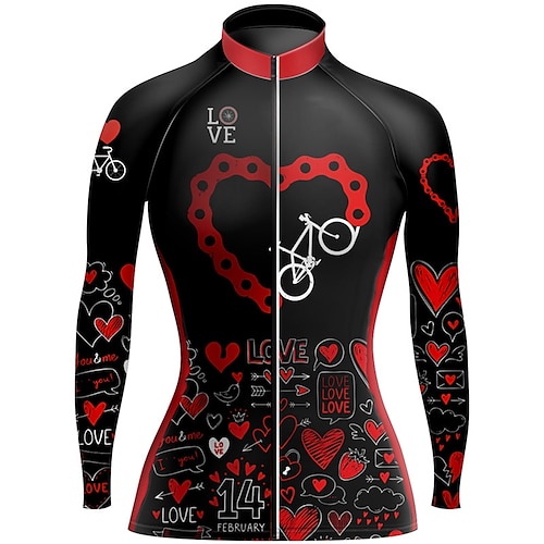 

21Grams Women's Cycling Jersey Long Sleeve Bike Top with 3 Rear Pockets Mountain Bike MTB Road Bike Cycling Breathable Quick Dry Moisture Wicking Reflective Strips Black Graphic Heart Polyester