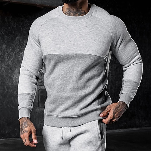 

Men's Sweatshirt Pullover Light gray Dark Gray White Crew Neck Color Block Patchwork Going out Streetwear Streetwear Casual Winter Fall Clothing Apparel Hoodies Sweatshirts Long Sleeve
