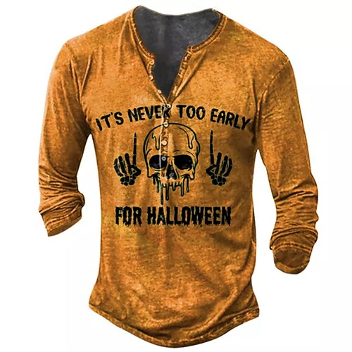 

Men's T shirt Tee Henley Shirt Tee Graphic Skull Henley Brown 3D Print Plus Size Outdoor Daily Long Sleeve Button-Down Print Clothing Apparel Basic Designer Classic Comfortable / Sports