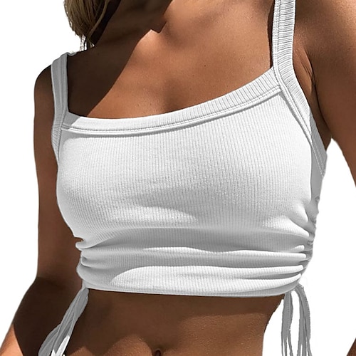 

Women's Strap Yoga Top Tank Top Crop Top Drawstring Cropped Solid Color White Black Yoga Gym Workout Running Top Sleeveless Sport Activewear Breathable Quick Dry Lightweight Stretchy Slim