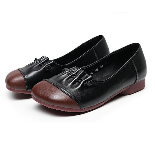 

Women's Slip-Ons Outdoor Daily Comfort Shoes Summer Flat Heel Square Toe Vintage Casual Minimalism PU Leather Loafer Color Block Light Brown Black Burgundy