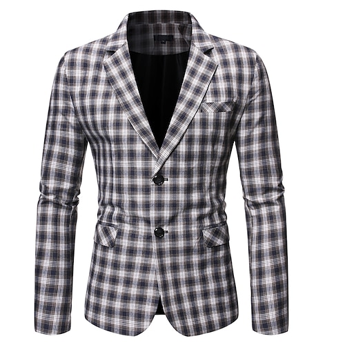 

Men's Fashion Blazer Regular Standard Fit Checkered Single Breasted Two-buttons Navy Blue Coffee 2022