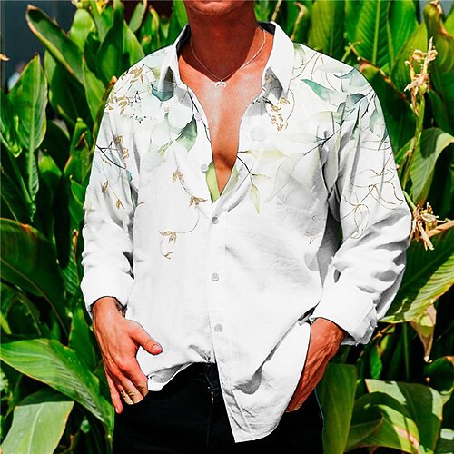 

Men's Shirt Graphic Shirt Floral Turndown White 3D Print Outdoor Street Button-Down Print Clothing Apparel Fashion Designer Casual Breathable / Long Sleeve / Long Sleeve