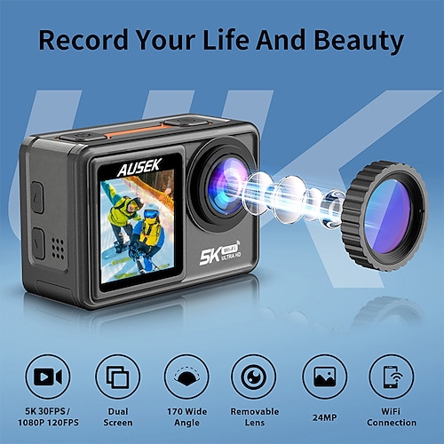 

5K/30FPS Outdoor 40M Waterproof Action Camera Front And Rear Dual Color Touch Screen Anti-shake Sports DV 24MP Mini Helmet Camera