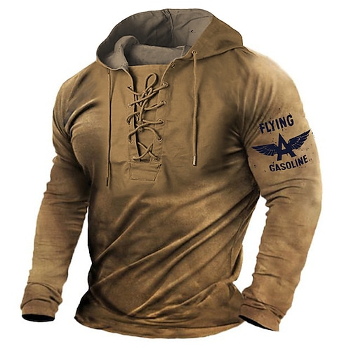 

Men's Unisex Pullover Hoodie Sweatshirt Brown Hooded Letter Graphic Prints Lace up Print Daily Sports 3D Print Streetwear Designer Casual Spring Fall Clothing Apparel Hoodies Sweatshirts Long