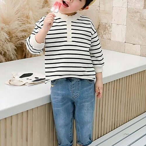 

Kids Boys T shirt Stripe Daily Long Sleeve Fashion Cotton 1-5 Years Winter Black Beige