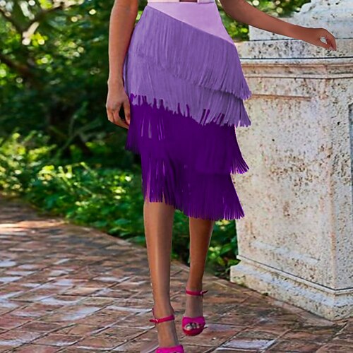 

Women's Skirt Midi Polyester Purple Skirts Autumn / Fall Tassel Fringe Fashion Christmas Halloween S M L