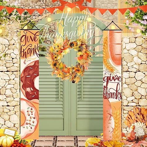 

Thanksgiving Couplet Thanks Giving Harvest Festival Flag Hanging Party Flag Atmosphere Decoration Door Curtain