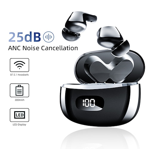 

ANC03 BT 5.1 Earbuds Wireless Headphones BT Earphone with Mic IPX5 Waterproof ANC Noise Isolation Earbuds Quick Charge Fast Pairing In-ear Sports Headset Charging Box Touch Control