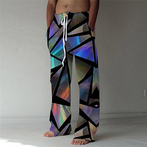 

Men's Trousers Beach Pants Drawstring Elastic Waist 3D Print Graphic Prints Geometry Comfort Breathable Casual Daily Holiday Streetwear Designer Silver