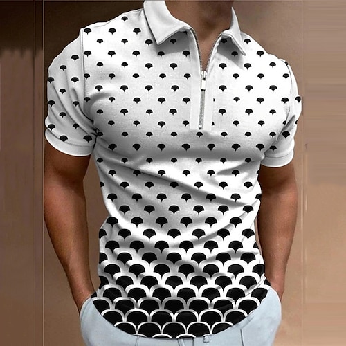 

Men's Collar Polo Shirt Golf Shirt Geometry Turndown White 3D Print Outdoor Street Short Sleeves Zipper Print Clothing Apparel Fashion Designer Casual Breathable / Summer / Spring / Summer