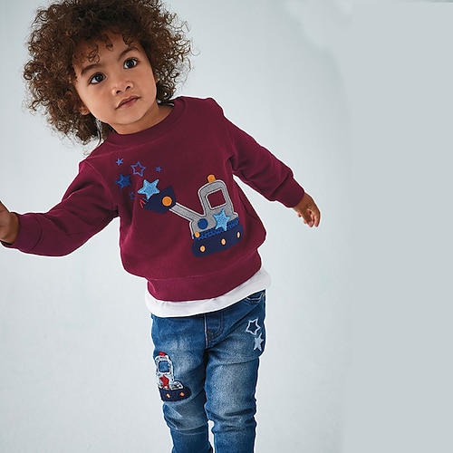 

Kids Boys Sweatshirt Cartoon Daily Long Sleeve Fashion Cotton 2-8 Years Winter Wine