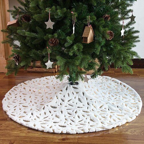 

Christmas Tree Skirt 48 inch/122cm,Xmas Tree Skirts Tree Mat with Feather Pattern for Christmas Tree Decorations