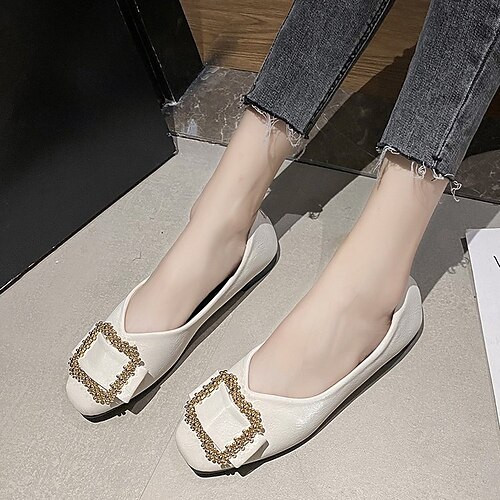 

Women's Flats Daily Comfort Shoes Flat Heel Square Toe Casual Minimalism Knit Loafer Color Block Black Beige