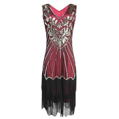 

Women's Fringe Dress Sequin Dress Sheath Dress Black Red Sleeveless Embroidery Sequins Winter Fall Autumn V Neck 1920s Party Evening Party Wedding Guest 2022 M L XL XXL