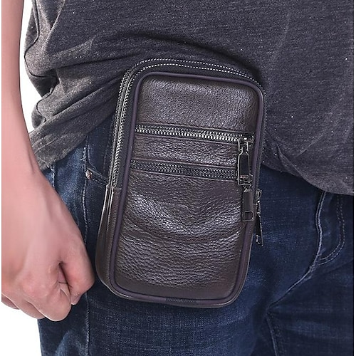 

Men's Leather Bag Bum Bag Fanny Pack Mobile Phone Bag Cowhide Solid Color Outdoor Daily Holiday