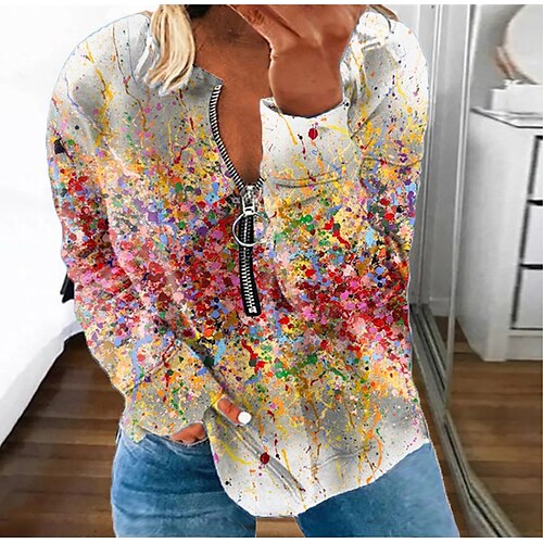 

Women's Plus Size Tops Pullover Sweatshirt Hoodie Sweatshirt Color Gradient Zipper Print Long Sleeve Round Neck Streetwear Daily Vacation Polyester Fall Winter Green Blue