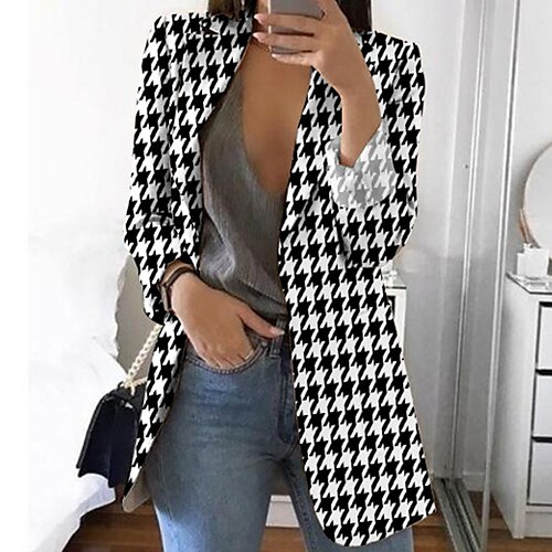 

Women's Blazer Breathable Comfortable Office Work Office / Career Vacation Print Open Front Turndown OL Style Elegant Modern Office / career Stripes and Plaid Regular Fit Outerwear Long Sleeve Winter