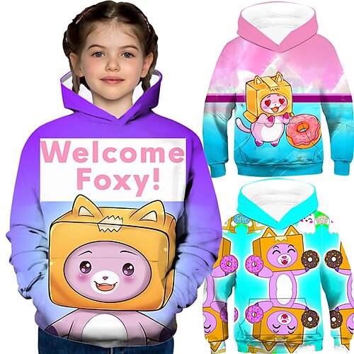 

Kids Girls' Hoodie Graphic Outdoor 3D Print Long Sleeve Pocket Fashion 3-12 Years Winter Blue Purple Pink